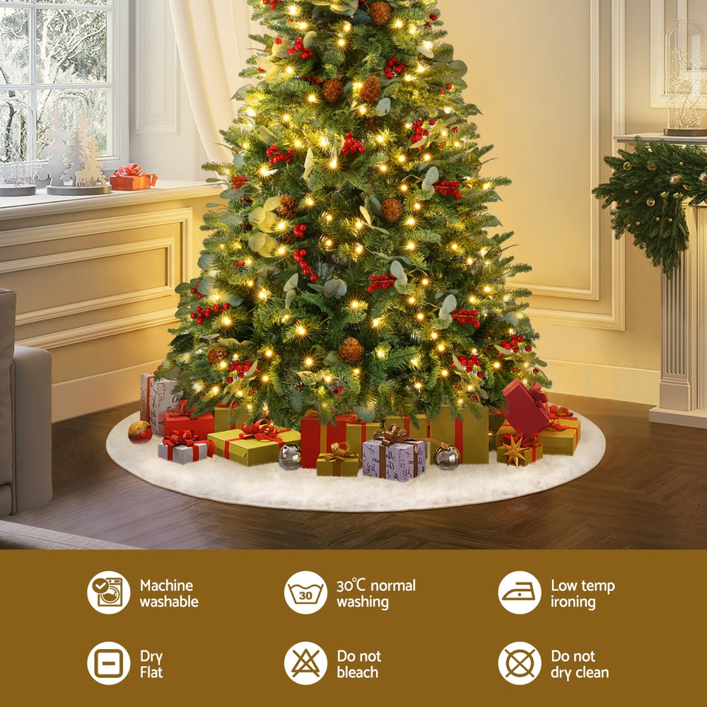 Jingle Jollys Christmas Tree Skirt 90cm Plush Xmas Fluffy Ornaments Decor White-3