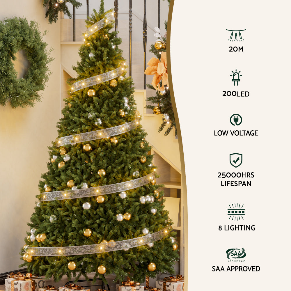 20M Christmas Lights Ribbon Fairy Light 200 LED Warm Jingle Jollys-2