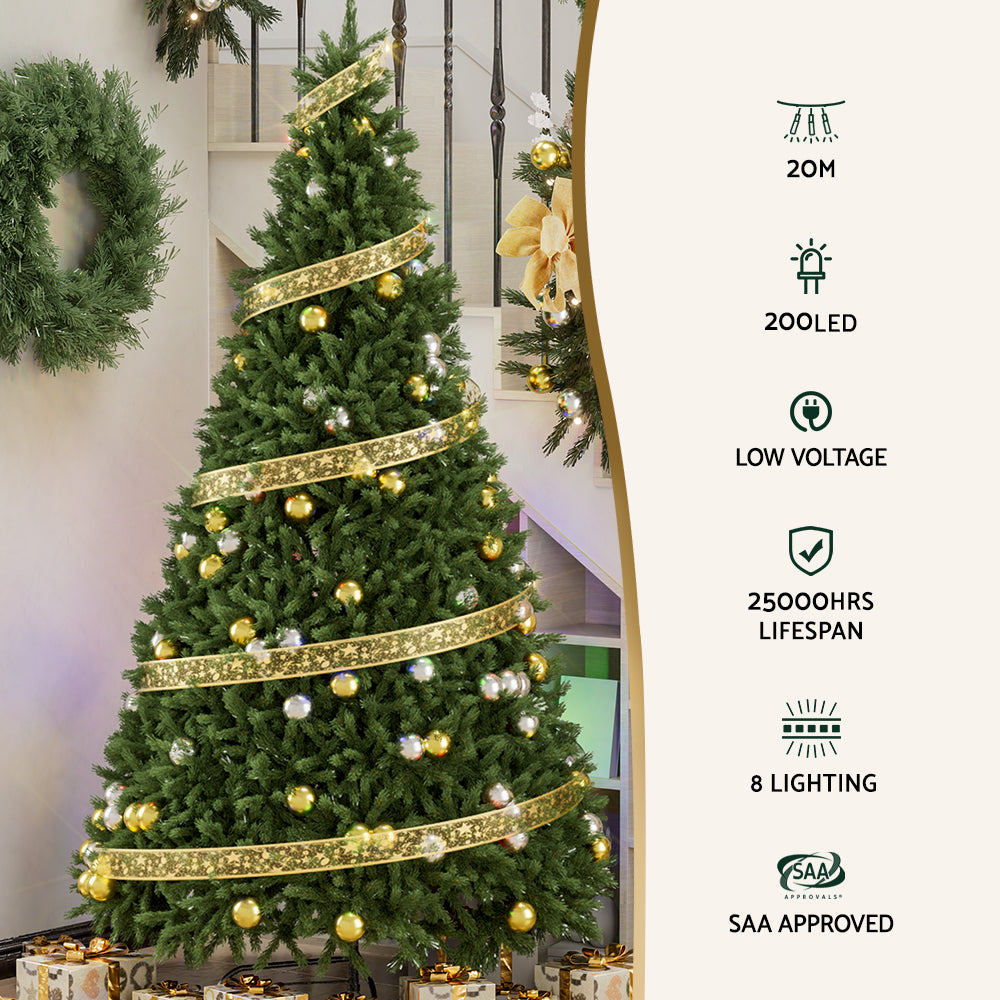 Jingle Jollys 20M Christmas Lights Fairy Ribbon Light 200 LED Xmas Decor Golden-3