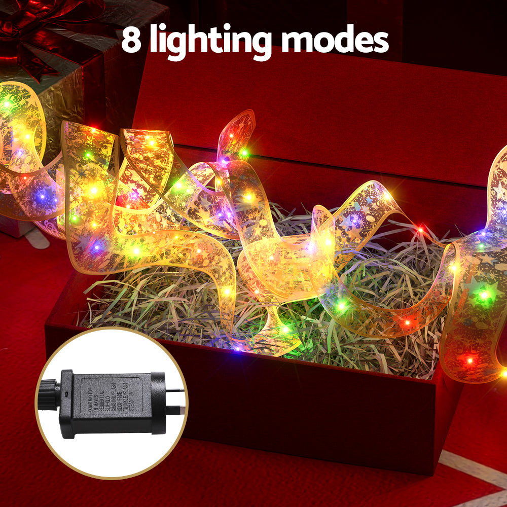 Jingle Jollys 20M Christmas Lights Fairy Ribbon Light 200 LED Xmas Decor Golden-5