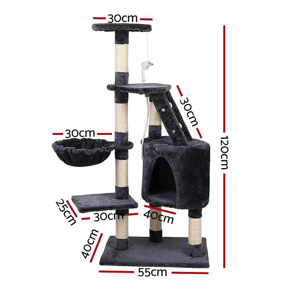 i.Pet Cat Tree 120cm Tower Scratching Post Scratcher Wood Condo House Bed Toys-1